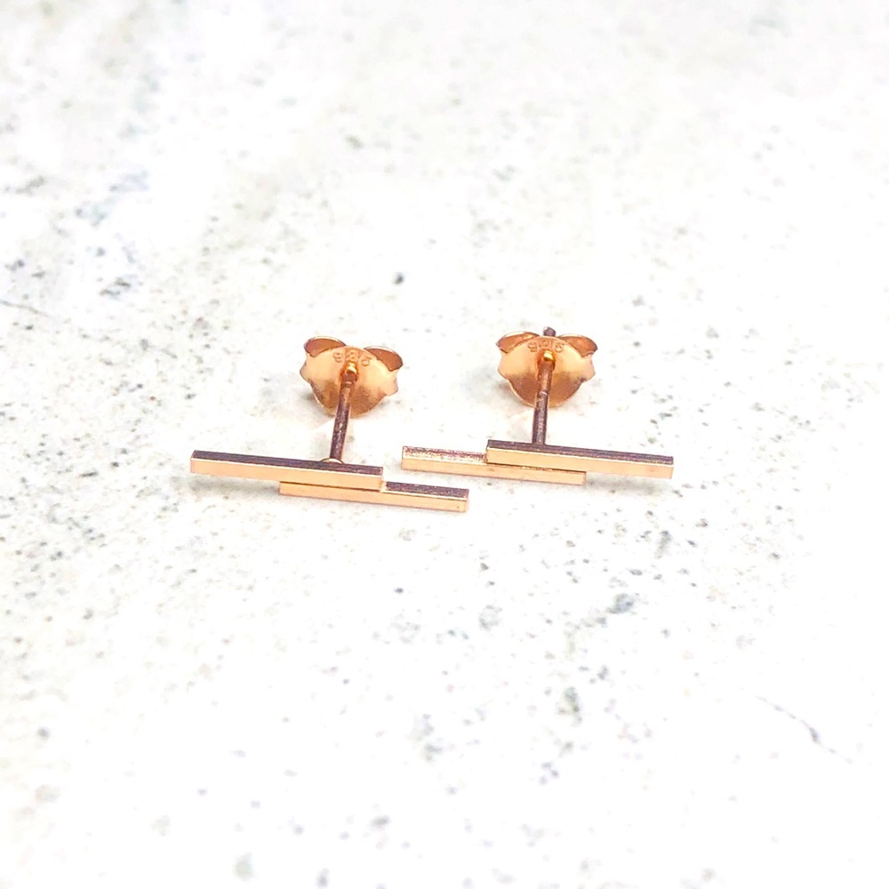 925 Sterling Silver Rose Gold Double Bar Earrings